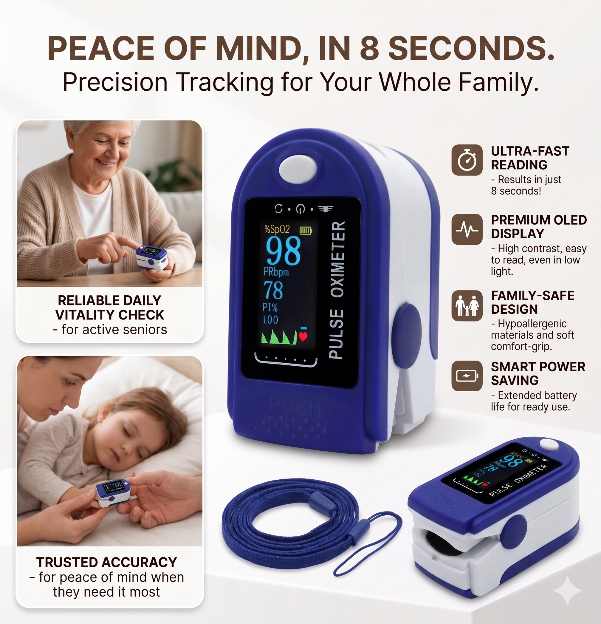 GlucaChill Pulse Premium Pulse Oximeter Finger Monitor Blood Oxygen Monitor
